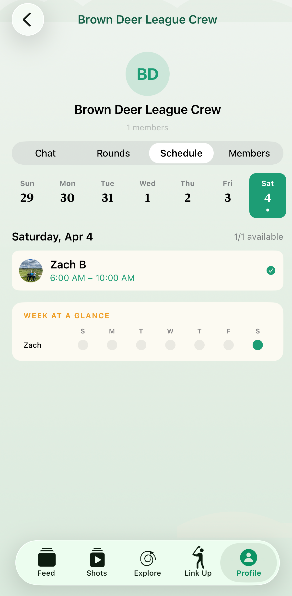 Group schedule with week at a glance