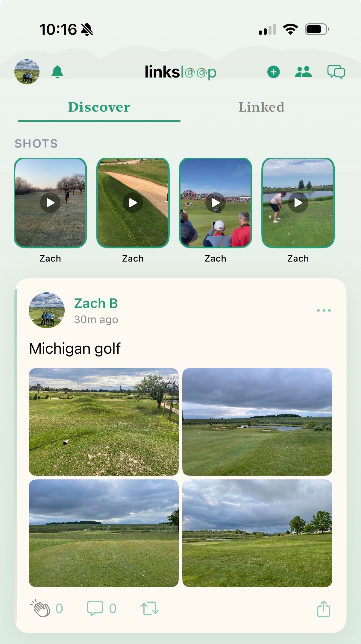Photo post with golf course shots on the feed