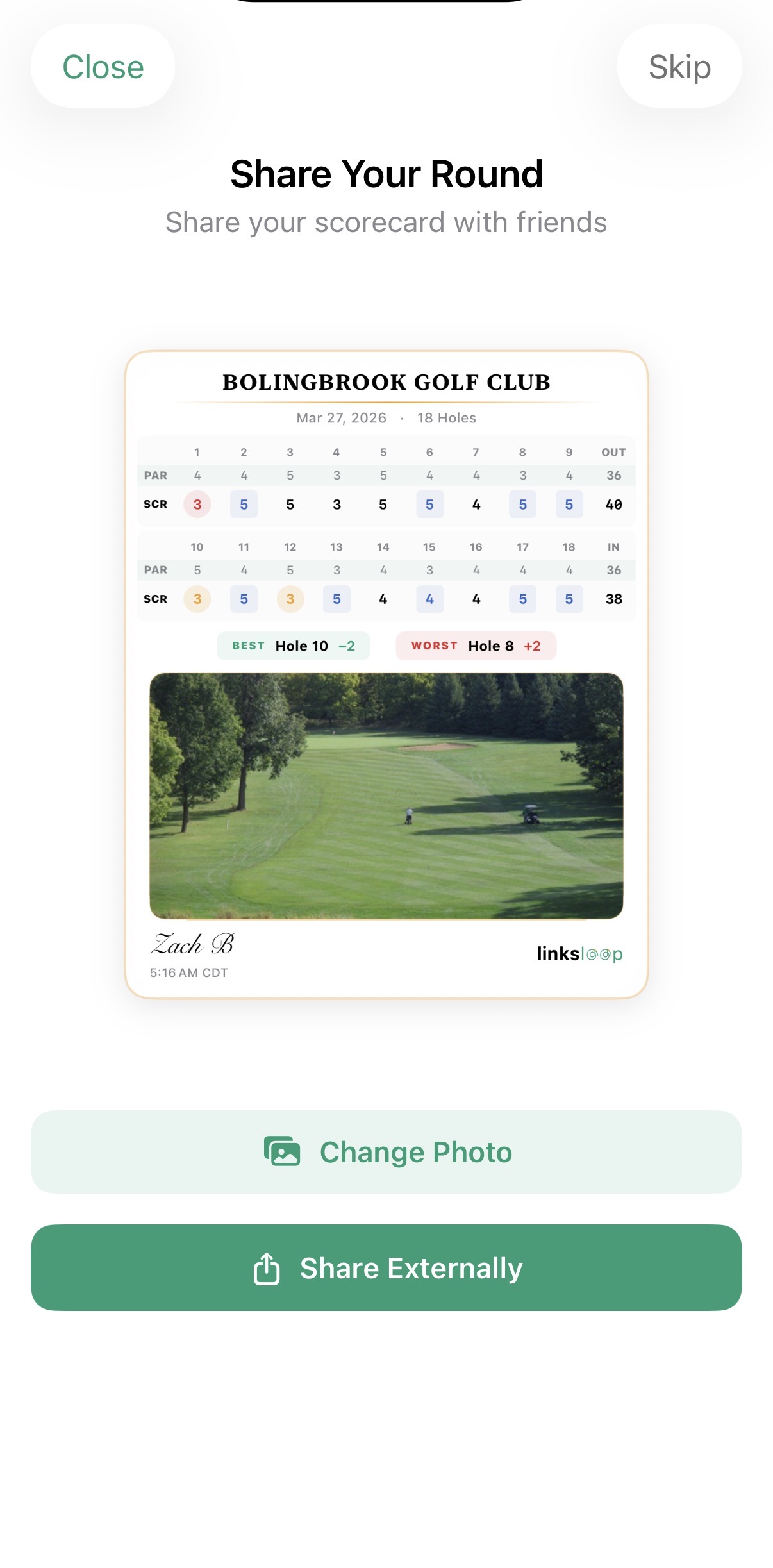 Premium scorecard ready to share